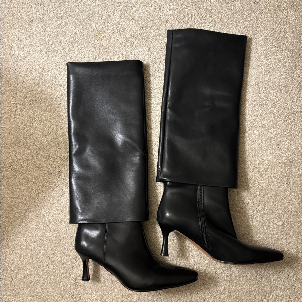 SOLD Elegant Black Leather Knee-High Boots